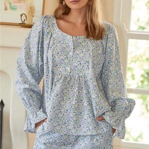 Blue Floral Pajama Set